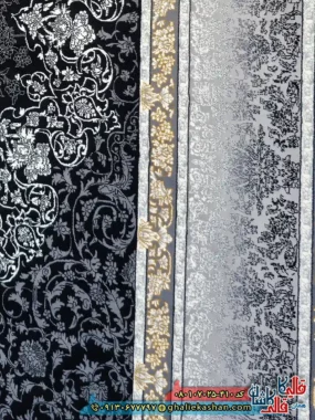 فرش طلاکوب 700 شانه طرح رها مهر رنگ مشکی زغالی کاشان نزدیک