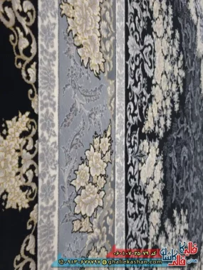 فرش طلاکوب 700 شانه طرح شیفته رنگ سرمه ای کاشان نزدیک