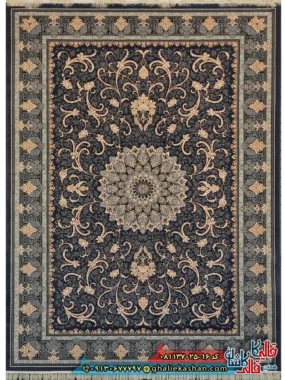 فرش طلاکوب 700 شانه طرح طناز رنگ طوسی دلفینی کاشان