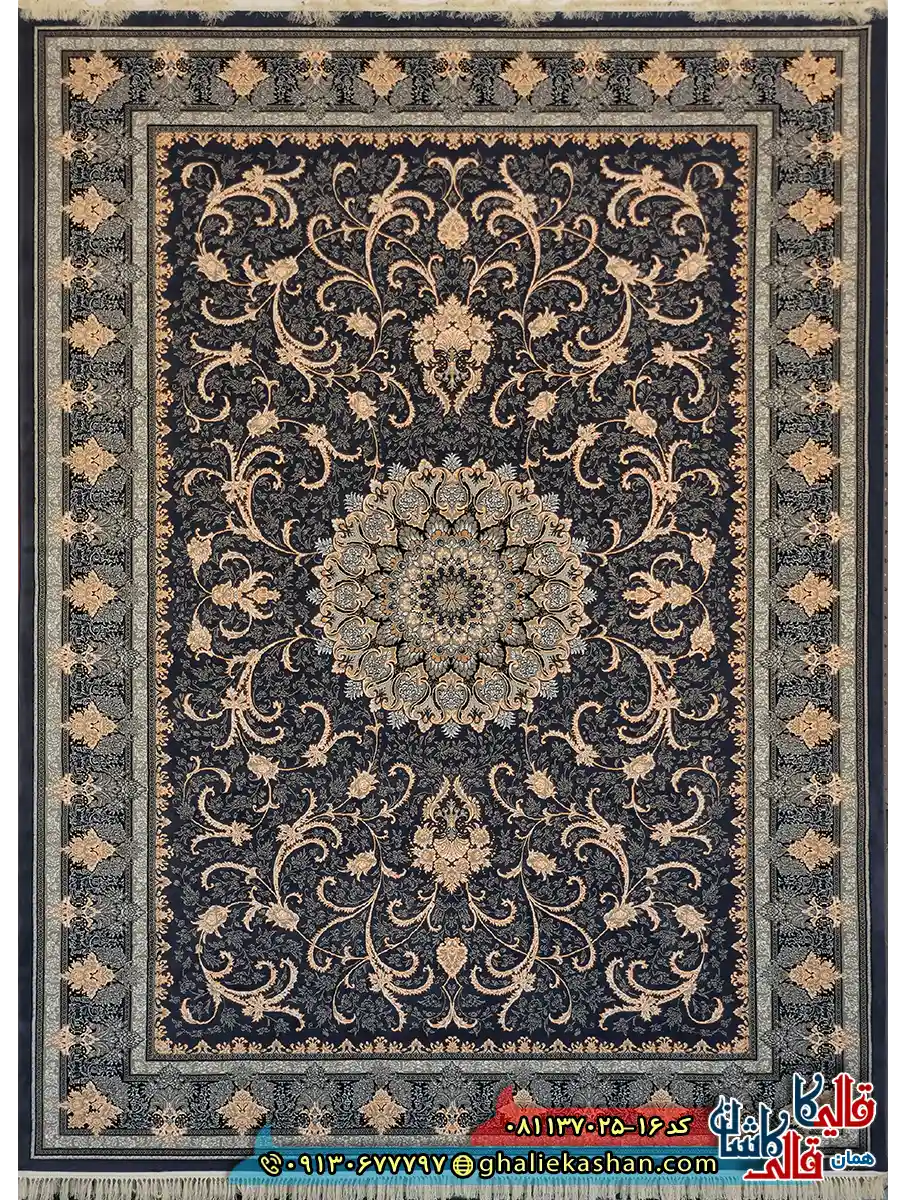 فرش طلاکوب 700 شانه طرح طناز رنگ طوسی دلفینی کاشان اصلی