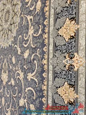 فرش طلاکوب 700 شانه طرح طناز رنگ طوسی دلفینی کاشان نزدیک