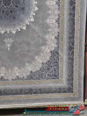 فرش طلاکوب 700 شانه طرح مهر رنگ فیلی ترمه ای کاشان حاشیه
