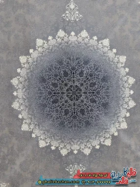 فرش طلاکوب 700 شانه طرح مهر رنگ فیلی ترمه ای کاشان زمینه