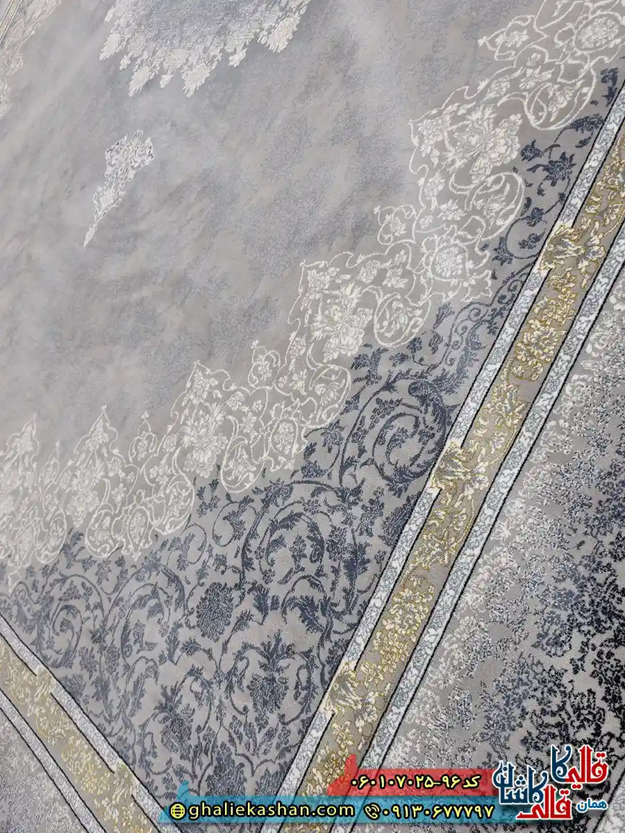 فرش طلاکوب 700 شانه طرح مهر رنگ فیلی ترمه ای کاشان نزدیک 2