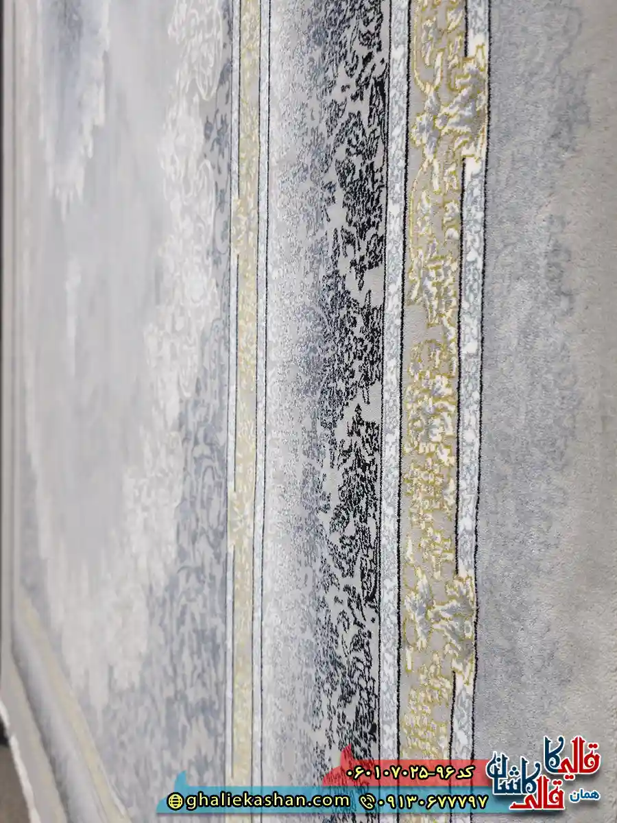 فرش طلاکوب 700 شانه طرح مهر رنگ فیلی ترمه ای کاشان نزدیک