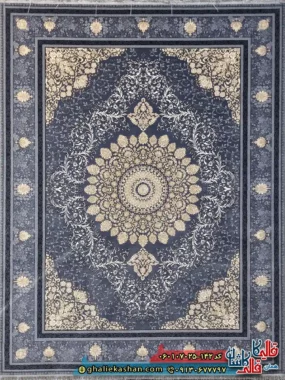 فرش طلاکوب 700 شانه طرح مهناز رنگ طوسی دودی کاشان