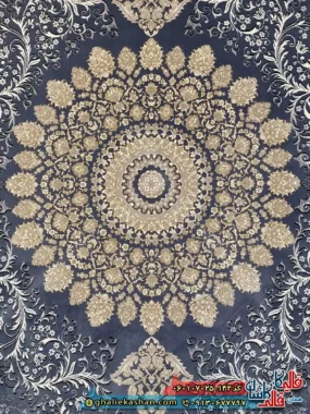 فرش طلاکوب 700 شانه طرح مهناز رنگ طوسی دودی کاشان زمینه