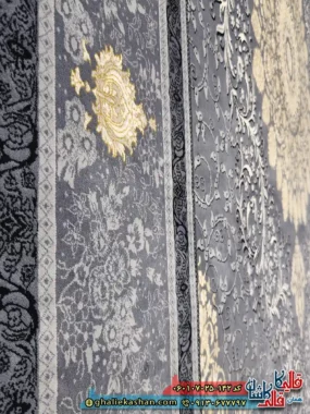 فرش طلاکوب 700 شانه طرح مهناز رنگ طوسی دودی کاشان نزدیک