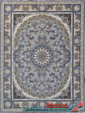 فرش طلاکوب 700 شانه طرح میراث رنگ طوسی نقره ای کاشان