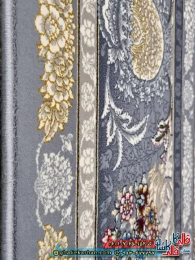 فرش طلاکوب 700 شانه طرح میراث رنگ طوسی نقره ای کاشان نزدیک