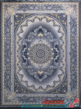 فرش طلاکوب 700 شانه طرح کارن رنگ طوسی دودی کاشان