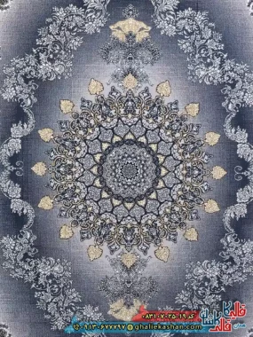 فرش طلاکوب 700 شانه طرح کارن رنگ طوسی دودی کاشان زمینه