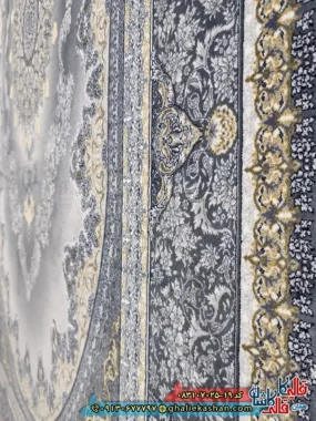 فرش طلاکوب 700 شانه طرح کارن رنگ طوسی دودی کاشان نزدیک