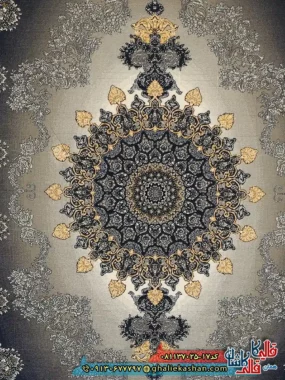 فرش طلاکوب 700 شانه طرح کارن رنگ طوسی فیلی کاشان زمینه