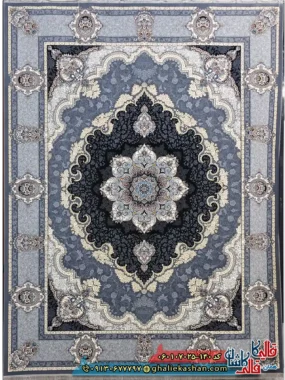 فرش طلاکوب 700 شانه طرح کرشمه رنگ طوسی دودی کاشان