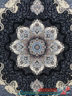 فرش طلاکوب 700 شانه طرح کرشمه رنگ طوسی دودی کاشان زمینه