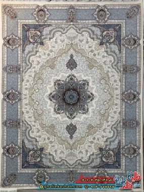 فرش طلاکوب 700 شانه طرح کرشمه رنگ کرم کاشان اصلی