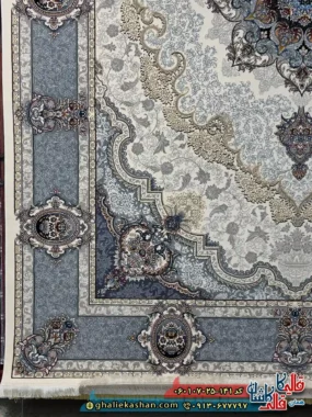 فرش طلاکوب 700 شانه طرح کرشمه رنگ کرم کاشان حاشیه