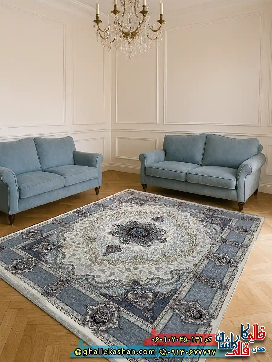 فرش طلاکوب 700 شانه طرح کرشمه رنگ کرم کاشان دکوراسیون