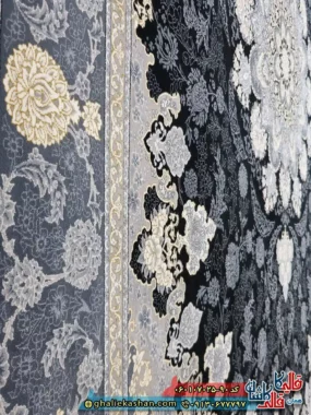 فرش طلاکوب 700 شانه طرح گلرخ رنگ سرمه ای کاشان نزدیک 2