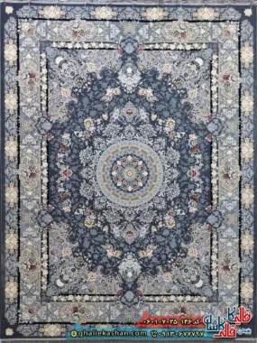 فرش طلاکوب 700 شانه طرح گندم رنگ طوسی دودی کاشان اصلی