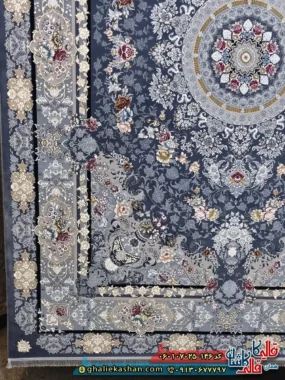 فرش طلاکوب 700 شانه طرح گندم رنگ طوسی دودی کاشان حاشیه