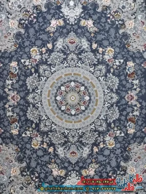 فرش طلاکوب 700 شانه طرح گندم رنگ طوسی دودی کاشان زمینه