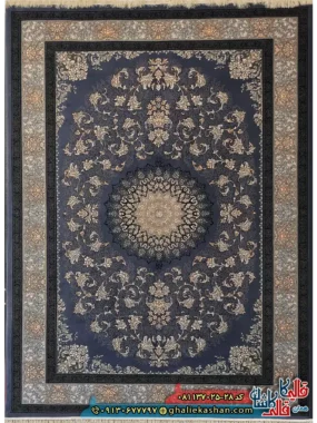 فرش طلاکوب 700 شانه طرح یلدا رنگ طوسی دلفینی کاشان