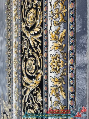 فرش ‌طلاکوب ‌700 ‌شانه ‌فرانسوی ‌طرح ‌ژیوا ‌رنگ ‌طوسی ‌دودی ‌کاشان ‌نزدیک ‌2