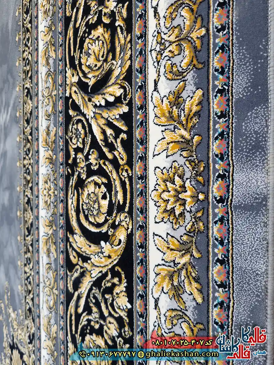 فرش ‌طلاکوب ‌700 ‌شانه ‌فرانسوی ‌طرح ‌ژیوا ‌رنگ ‌طوسی ‌دودی ‌کاشان ‌نزدیک ‌2