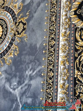 فرش ‌طلاکوب ‌700 ‌شانه ‌فرانسوی ‌طرح ‌ژیوا ‌رنگ ‌طوسی ‌دودی ‌کاشان ‌نزدیک