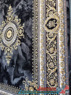فرش ‌طلاکوب ‌700 ‌شانه ‌فرانسوی ‌طرح ‌ژیوا ‌رنگ ‌مشکی ‌زغالی ‌کاشان ‌نزدیک ‌2