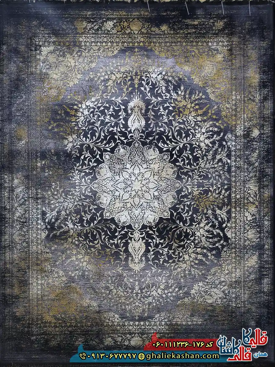 فرش طلاکوب وینتیج 1200 شانه طرح آرشا رنگ سرمه ای گل برجسته کاشان اصلی فرش طلاکوب وینتیج 1200 شانه طرح آرشا رنگ سرمه ای گل برجسته کاشان اصلی