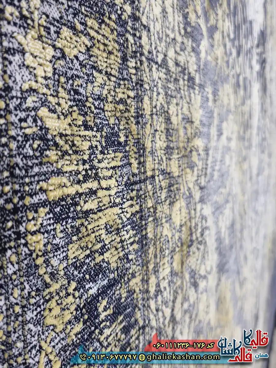 فرش طلاکوب وینتیج 1200 شانه طرح آرشا رنگ سرمه ای گل برجسته کاشان نزدیک