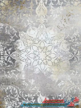 فرش طلاکوب وینتیج 1200 شانه طرح آرشا رنگ کرم صدفی گل برجسته کاشان زمینه