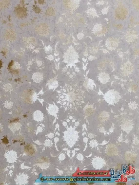 فرش-طلاکوب-وینتیج-1200-شانه-طرح-افشان-آتوسا-رنگ-کرم-صدفی-گل-برجسته-کاشان-زمینه