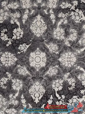 فرش طلاکوب وینتیج 1200 شانه طرح افشان نورا رنگ طوسی دودی قرمز گل برجسته کاشان زمینه