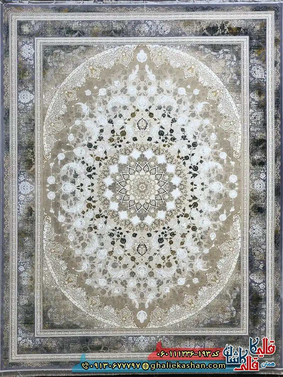 فرش طلاکوب وینتیج 1200 شانه طرح جواهر رنگ قهوه ای نقره ای گل برجسته کاشان اصلی فرش طلاکوب وینتیج 1200 شانه طرح جواهر رنگ قهوه ای نقره ای گل برجسته کاشان اصلی