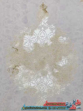 فرش طلاکوب وینتیج 1200 شانه طرح دیانا رنگ کرم صدفی گل برجسته کاشان زمینه