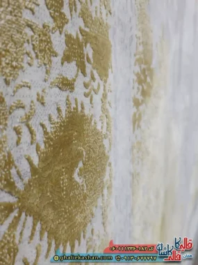 فرش طلاکوب وینتیج 1200 شانه طرح دیانا رنگ کرم صدفی گل برجسته کاشان نزدیک