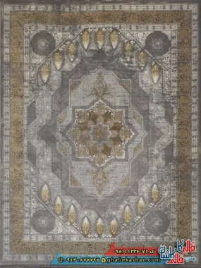 فرش طلاکوب وینتیج 1200 شانه طرح شازده رنگ طوسی نقره ای گل برجسته کاشان
