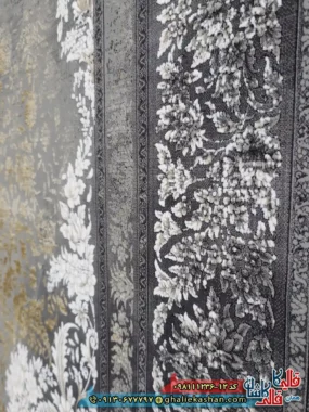 فرش طلاکوب وینتیج 1200 شانه طرح لیلی رنگ طوسی دودی گل برجسته کاشان نزدیک