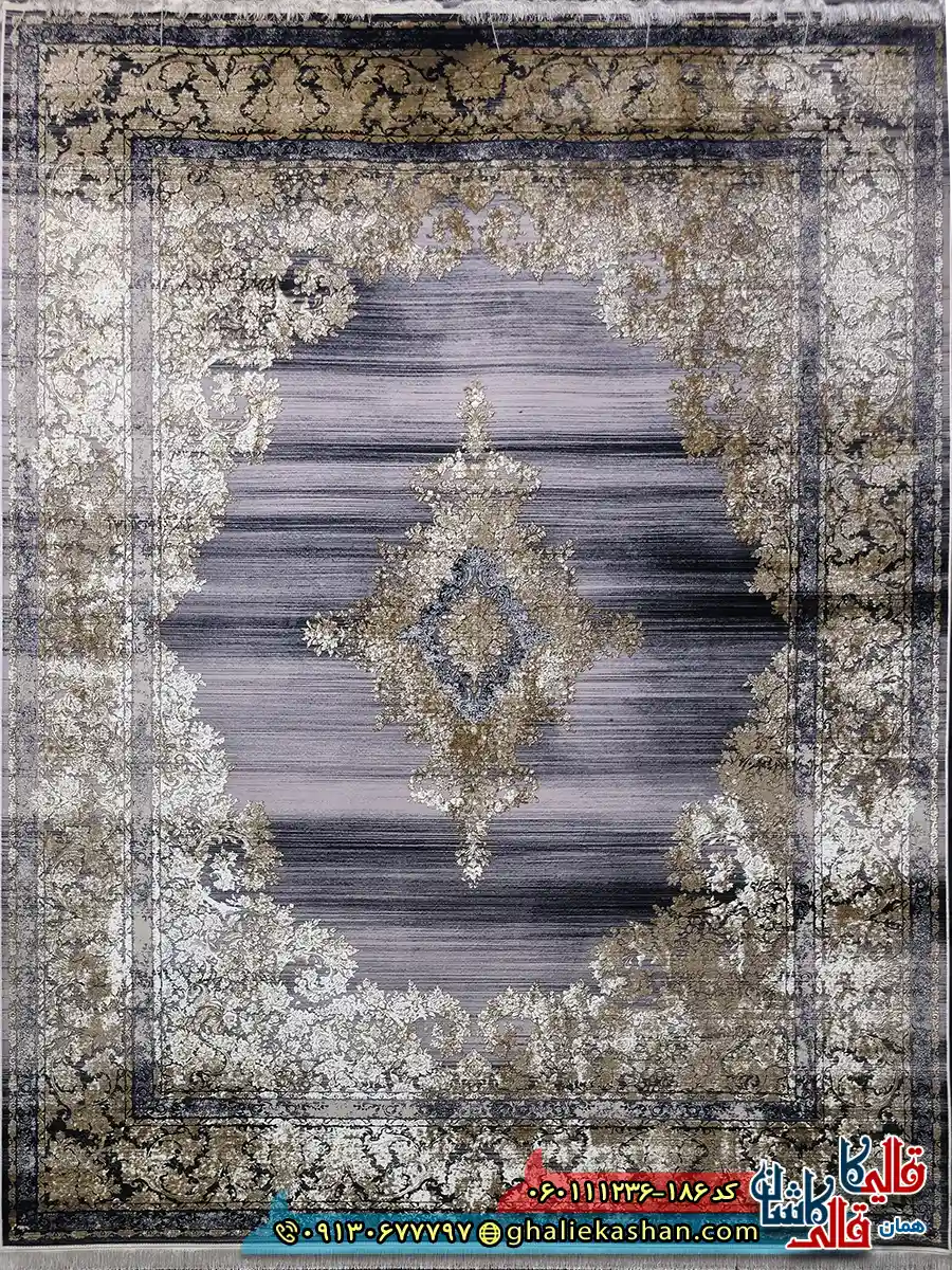فرش طلاکوب وینتیج 1200 شانه طرح هدیه رنگ طوسی یاسی گل برجسته کاشان اصلی فرش طلاکوب وینتیج 1200 شانه طرح هدیه رنگ طوسی یاسی گل برجسته کاشان اصلی