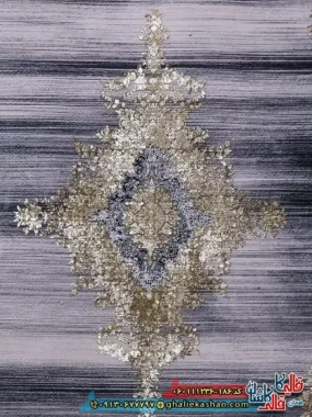 فرش طلاکوب وینتیج 1200 شانه طرح هدیه رنگ طوسی یاسی گل برجسته کاشان زمینه