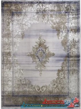 فرش طلاکوب وینتیج 1200 شانه طرح هدیه رنگ کرم صدفی گل برجسته کاشان
