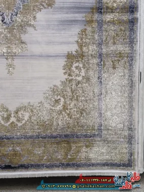 فرش طلاکوب وینتیج 1200 شانه طرح هدیه رنگ کرم صدفی گل برجسته کاشان حاشیه