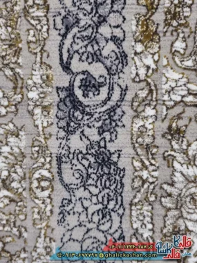 فرش طلاکوب وینتیج 1200 شانه طرح هدیه رنگ کرم صدفی گل برجسته کاشان نزدیک 2