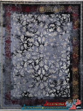 فرش طلاکوب وینتیج 700 شانه طرح افشان سپیده رنگ سرمه ای قرمز کاشان