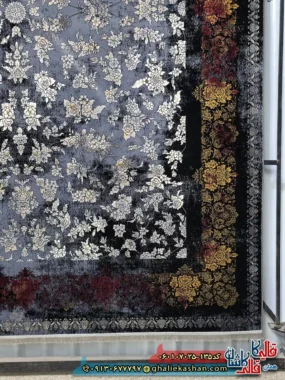 فرش طلاکوب وینتیج 700 شانه طرح افشان سپیده رنگ سرمه ای قرمز کاشان حاشیه