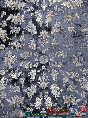 فرش طلاکوب وینتیج 700 شانه طرح افشان سپیده رنگ سرمه ای قرمز کاشان زمینه